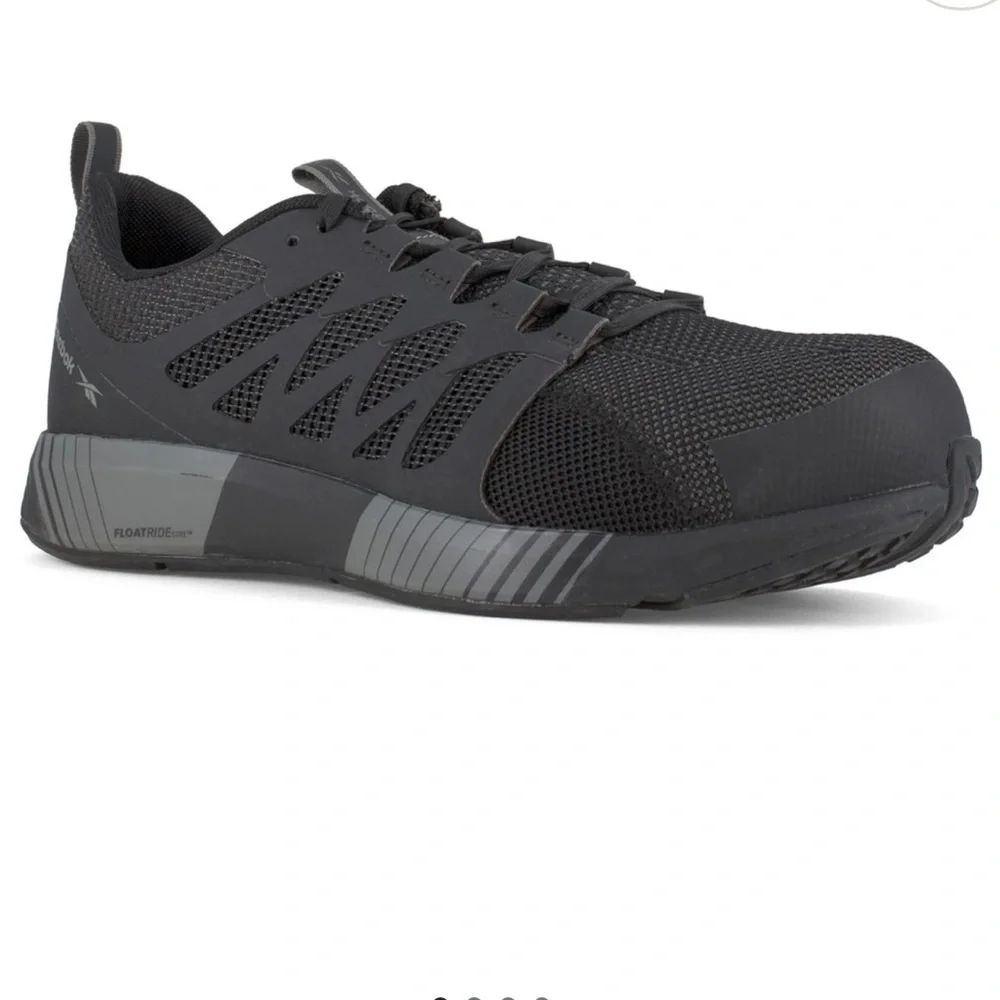 Reebok Work Fusion Black Gray Flexweave Men's Composite Toe Shoes Size 7.5W